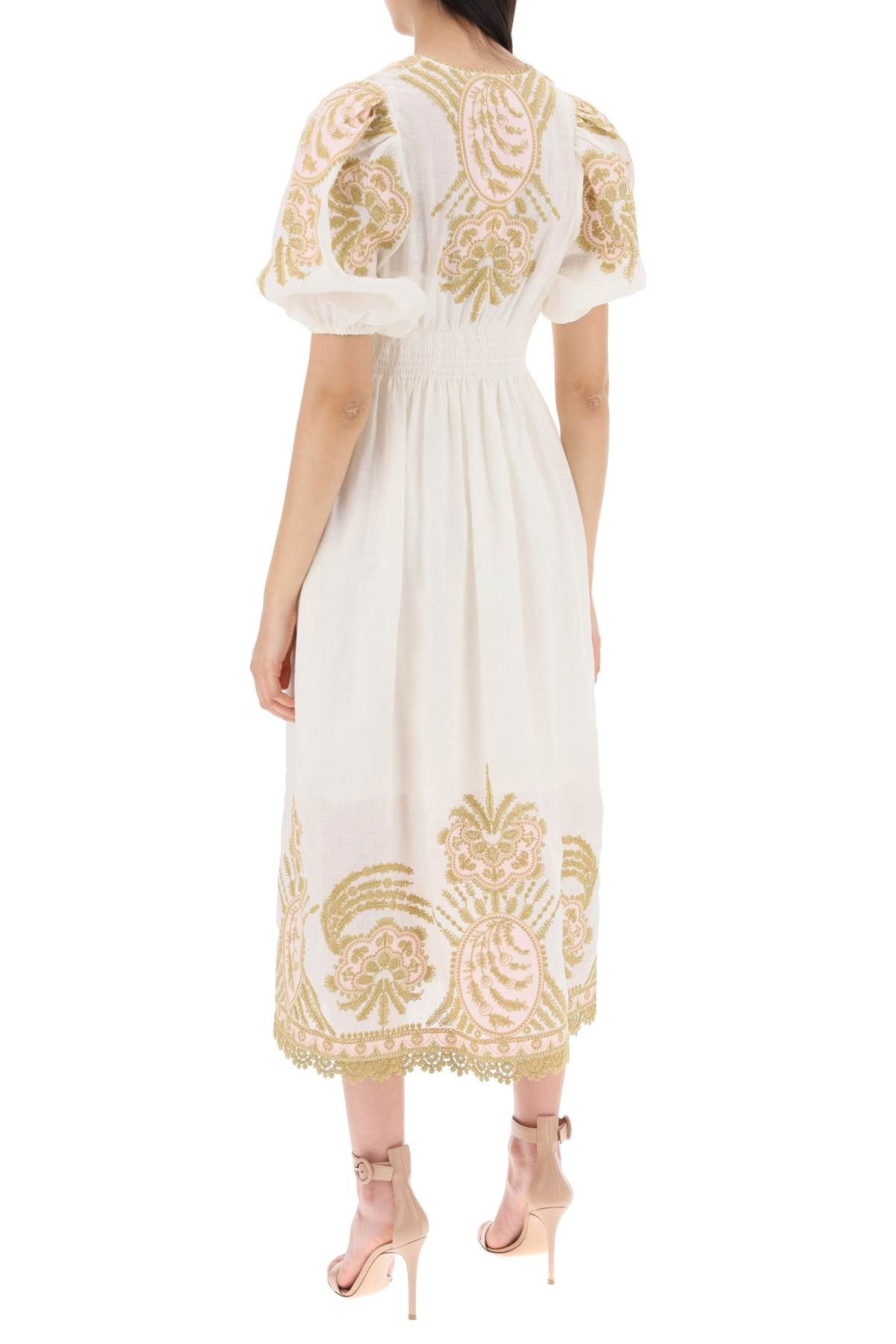 Shop Zimmermann "waverly Embroidered Linen Dress" In White