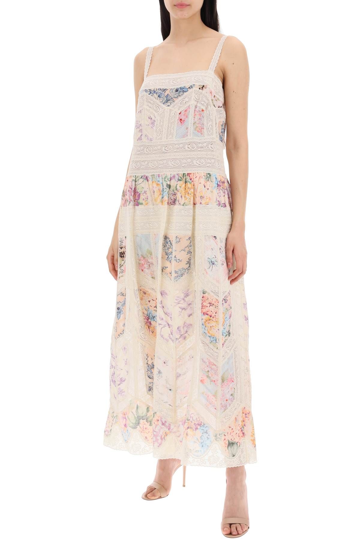 Shop Zimmermann Floral Dress With Lace Trim In Multicolor