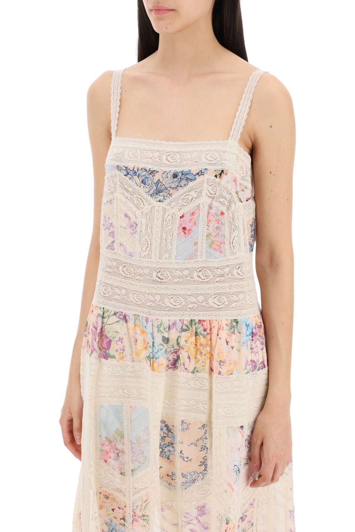 Shop Zimmermann Floral Dress With Lace Trim In Multicolor