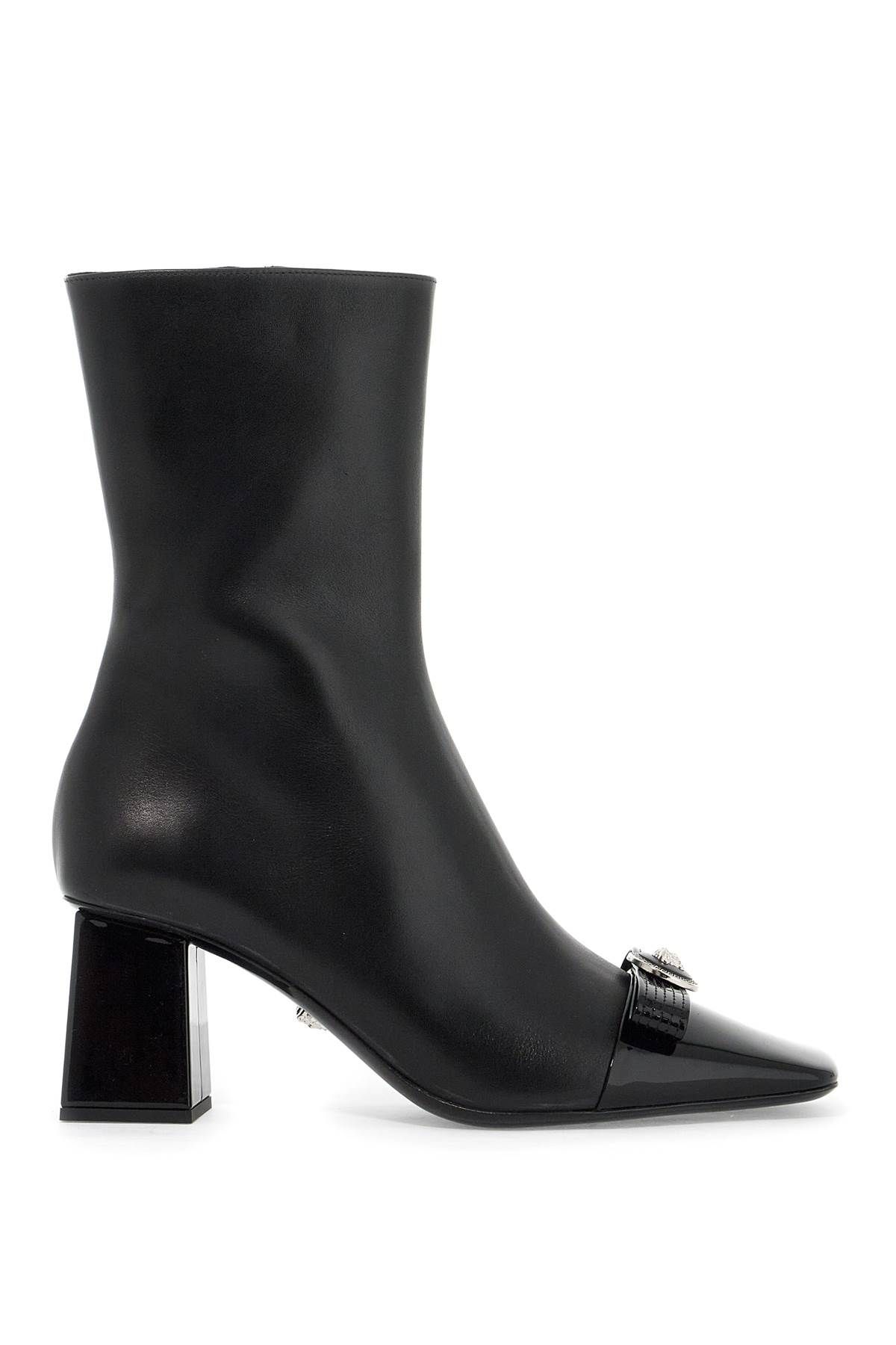 Shop Versace Gianni Ribbon Leather Ankle Boots With In Black