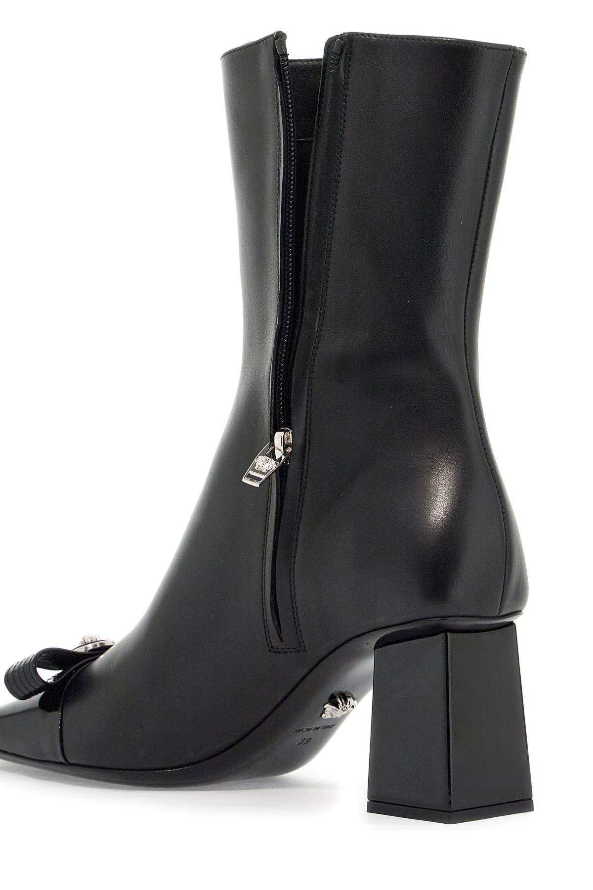 Shop Versace Gianni Ribbon Leather Ankle Boots With In Black