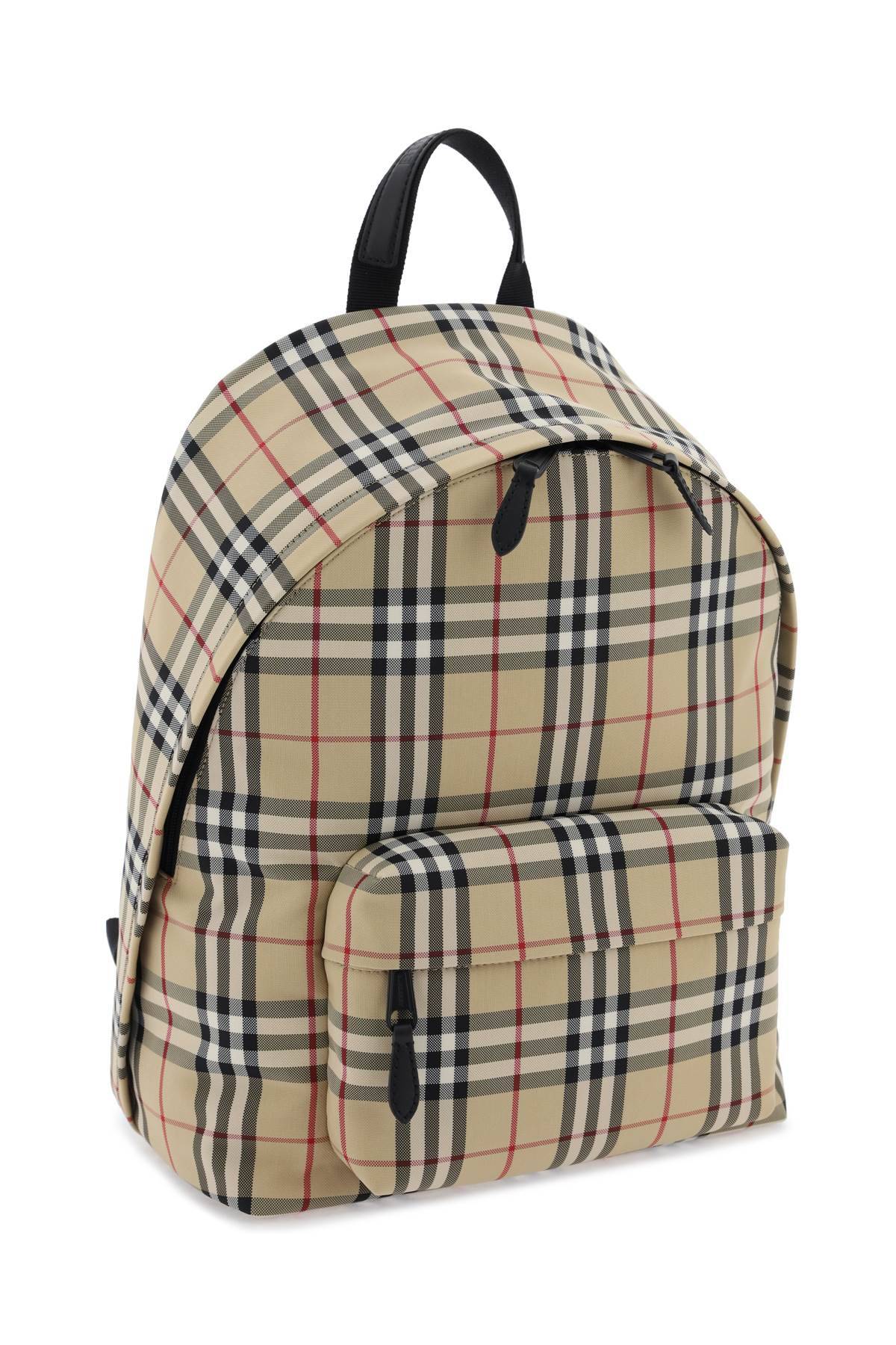 Shop Burberry Check Backpack In Beige,black,red