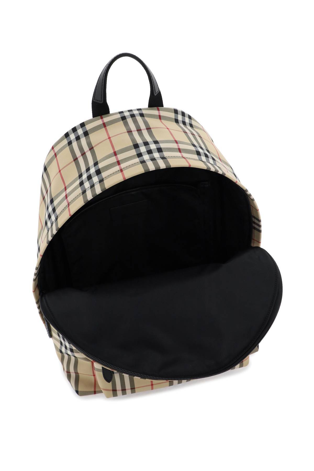 Shop Burberry Check Backpack In Beige,black,red