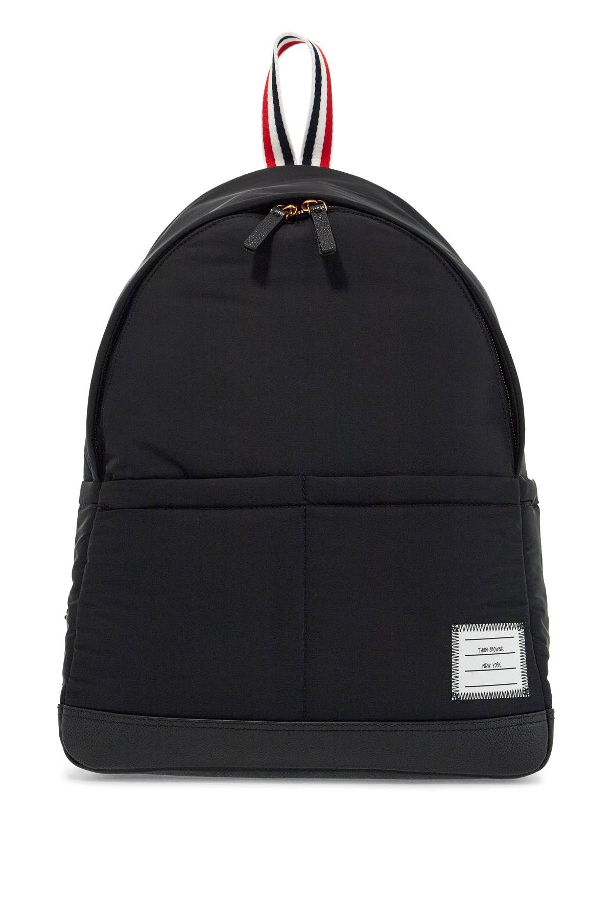 THOM BROWNE black multipocket backpack in polyester and leather with adjustable straps