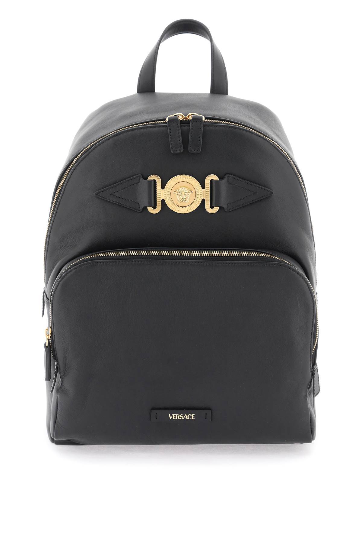 Versace Medusa Leather Backpack In Black,gold