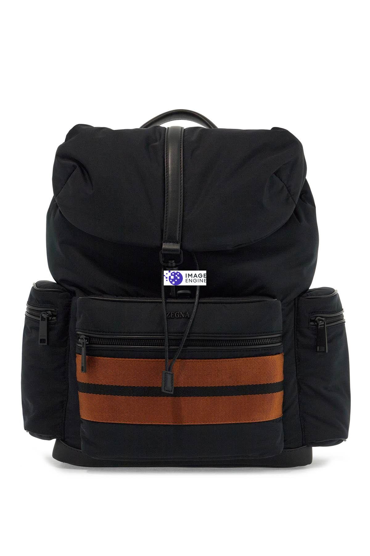 Zegna Black Stripe-trim Backpack In Black