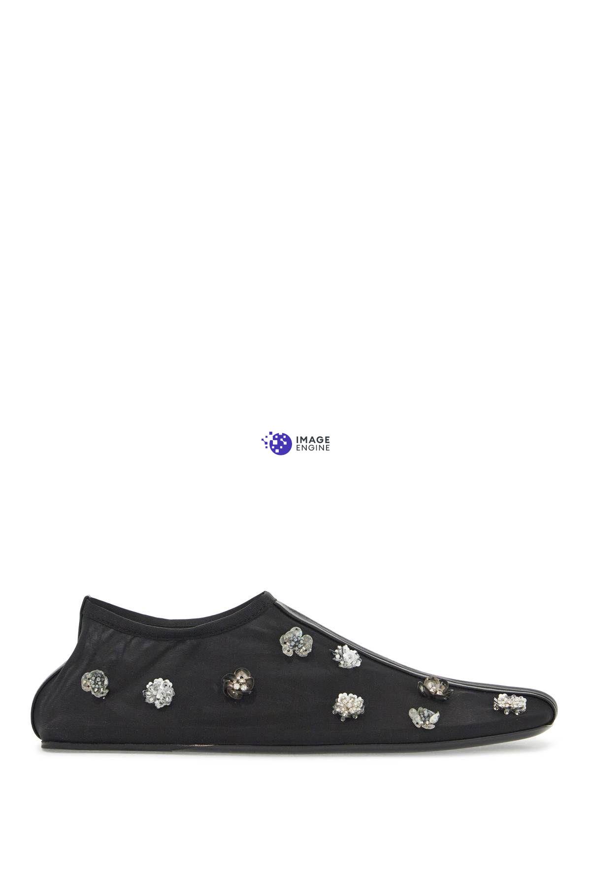 Christopher Esber Frosted Bead-embellished Mesh Flats In Black