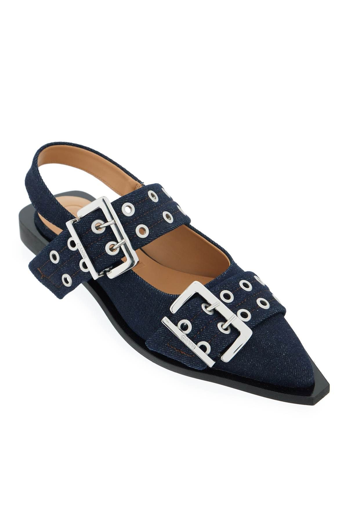 Shop Ganni Slingback Flats In Blue