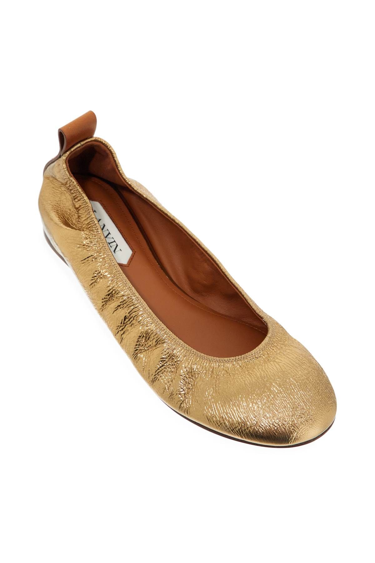 Shop Lanvin Laminate Ballet In Gold