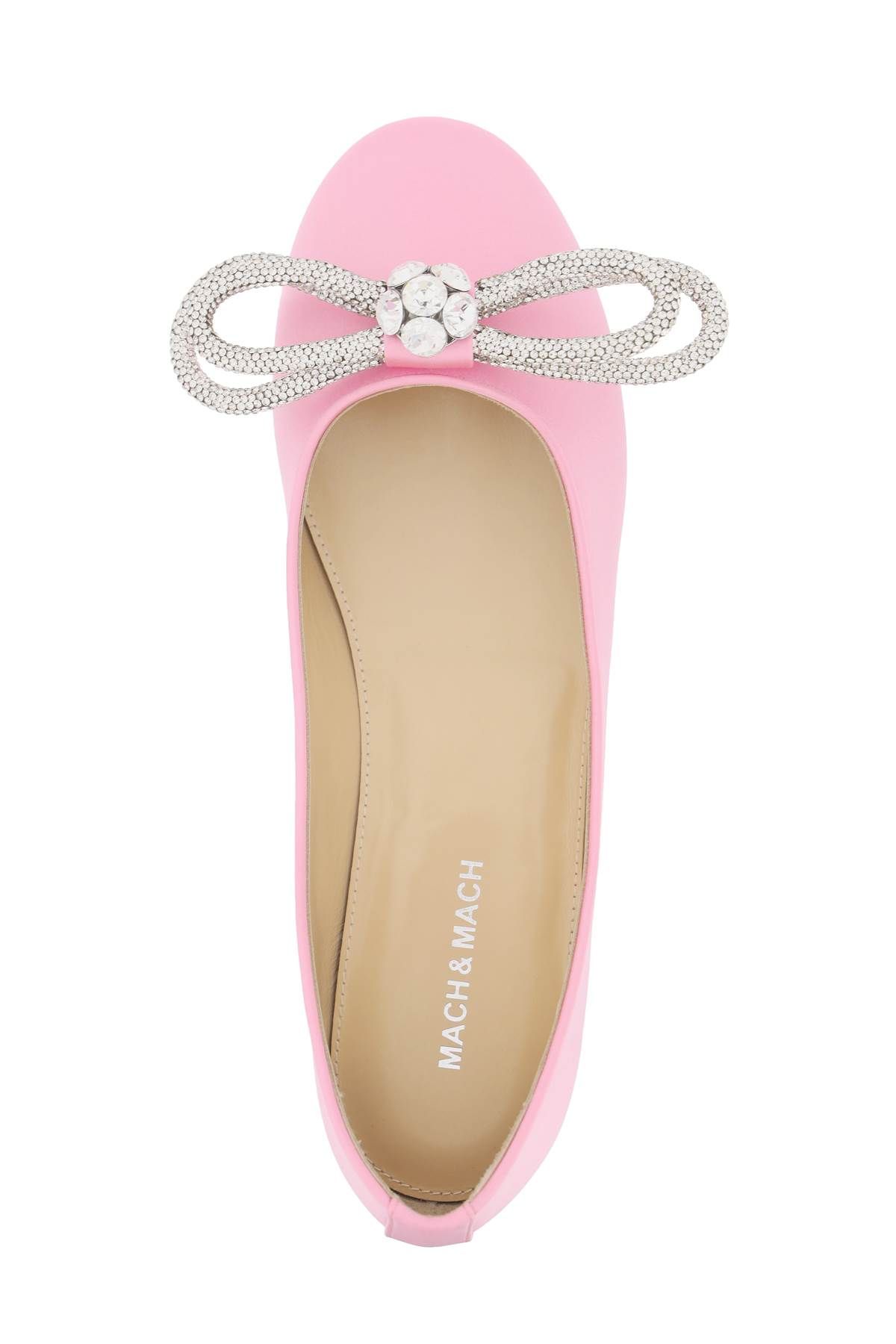 Shop Mach & Mach Satin Flat Ballets With Bow And Crystals In Pink