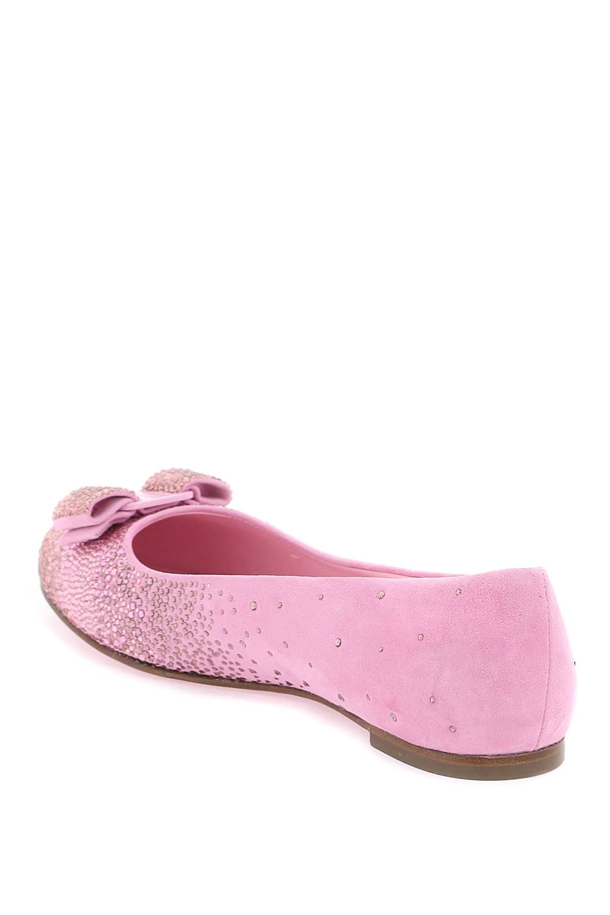 Shop Ferragamo Ballerina Flats With Vara Bow And Crystals In Pink