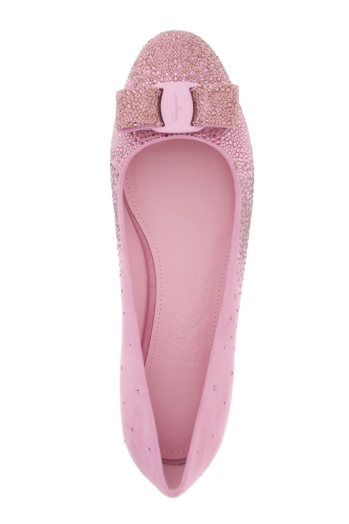 Shop Ferragamo Ballerina Flats With Vara Bow And Crystals In Pink