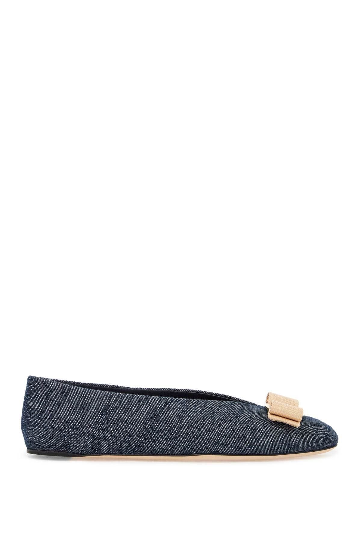 Shop Ferragamo Denim Ballet Flats For In Blue