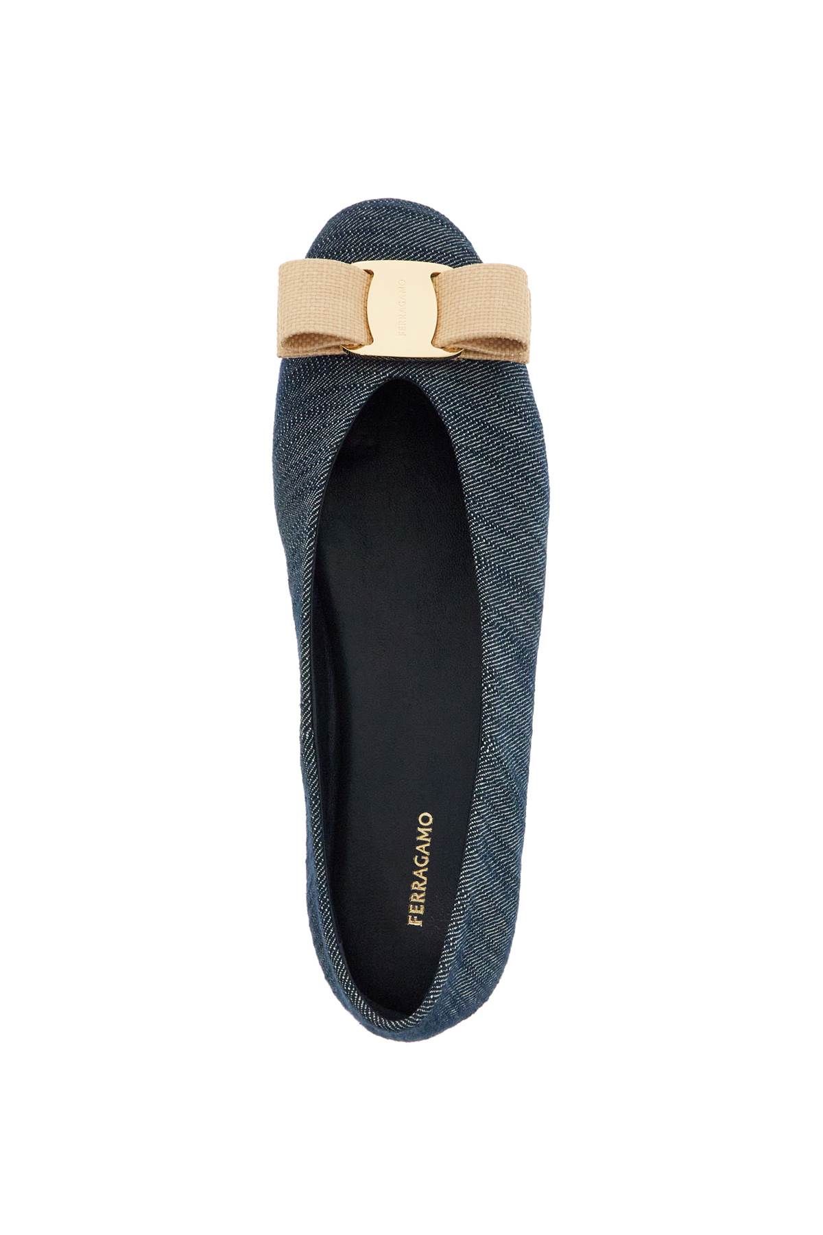 Shop Ferragamo Denim Ballet Flats For In Blue