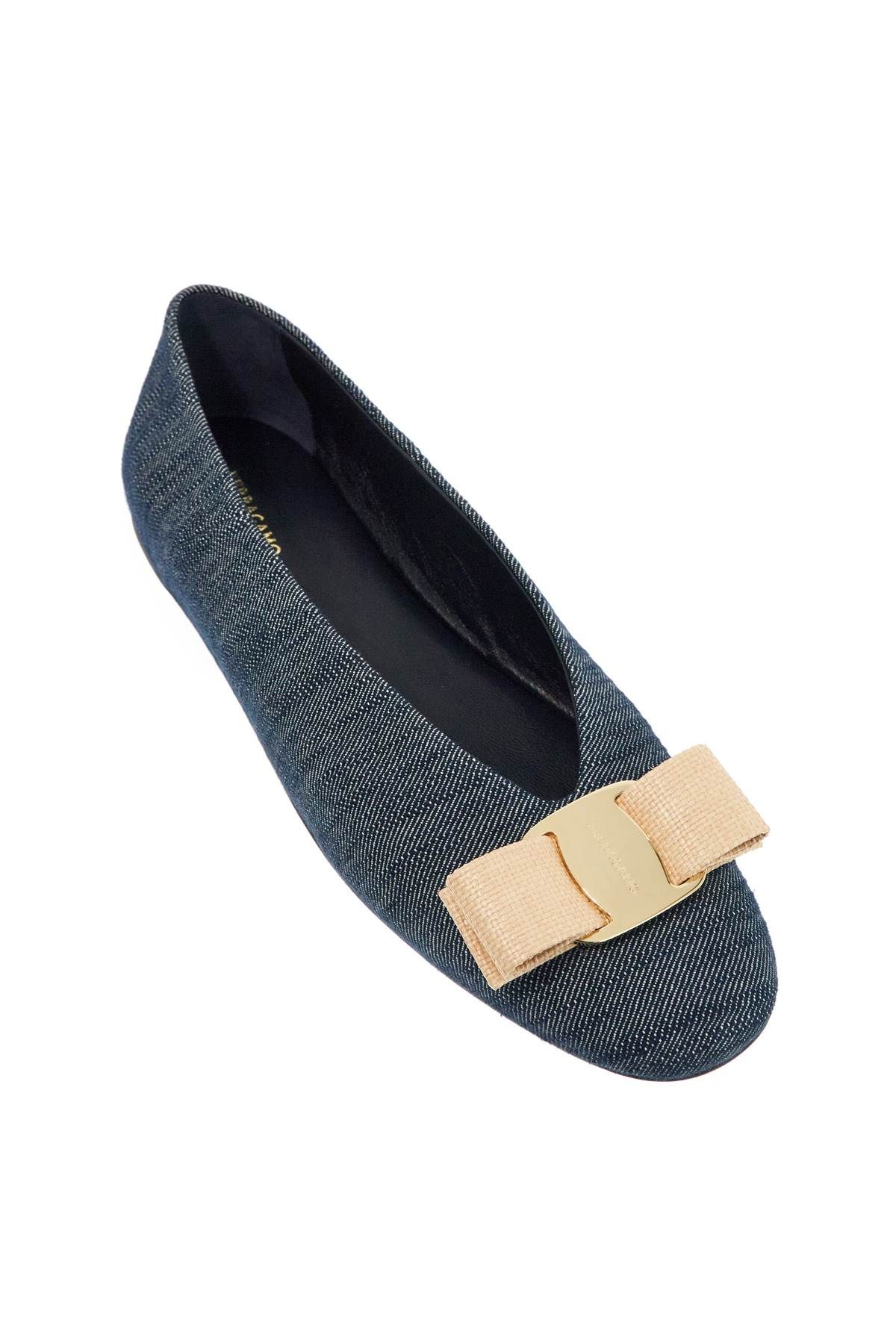 Shop Ferragamo Denim Ballet Flats For In Blue