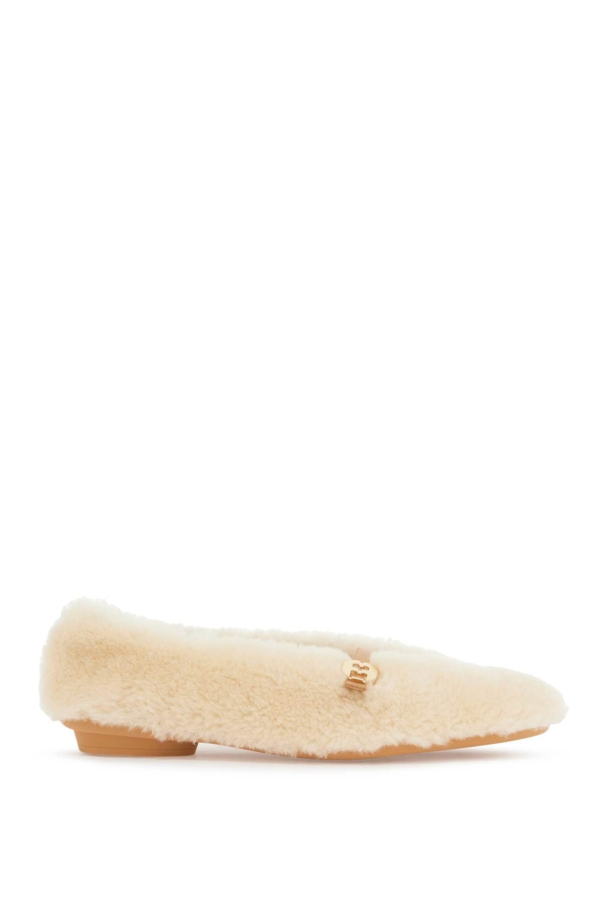 Shop Ferragamo Shearling Ballet Flats In Neutro