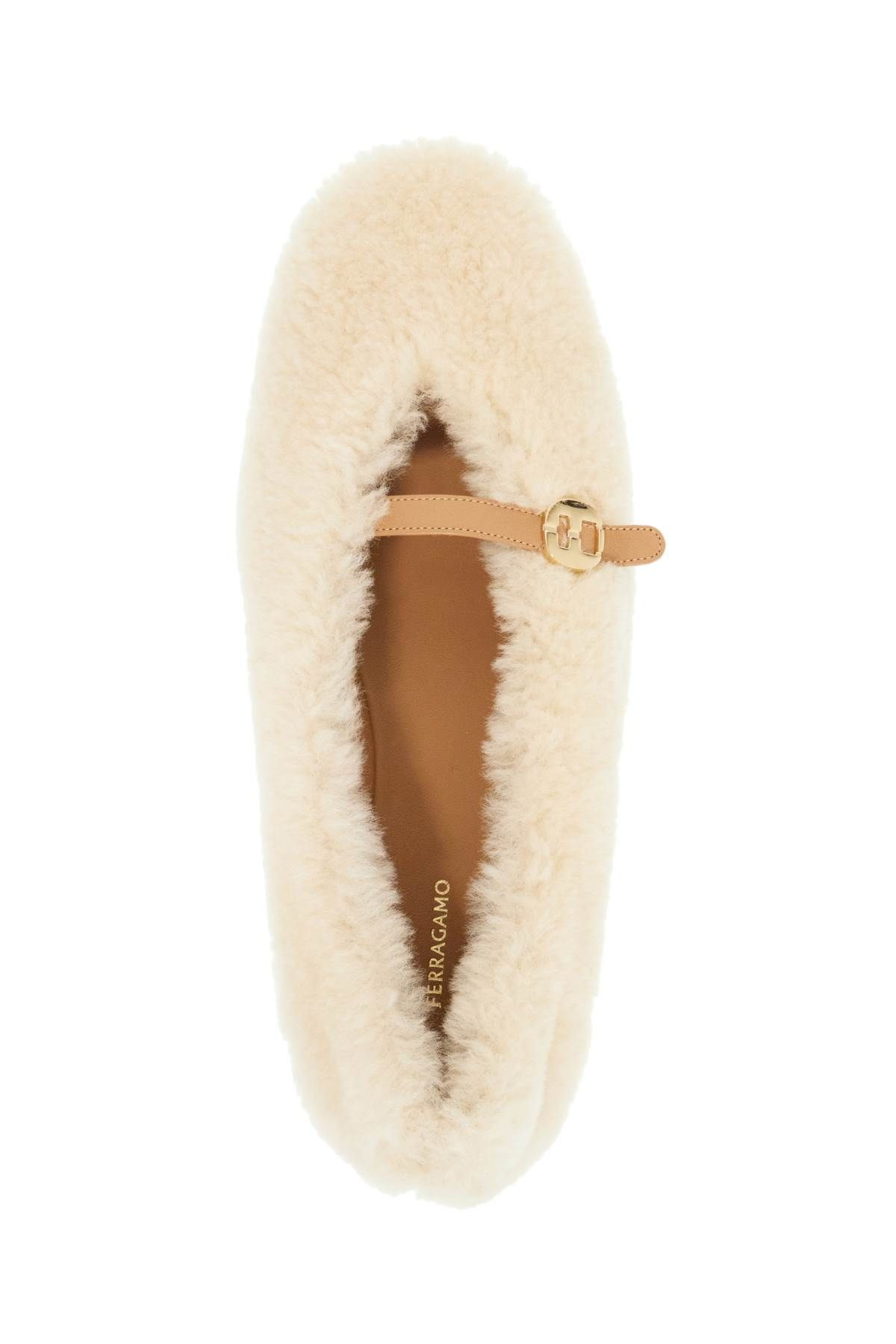 Shop Ferragamo Shearling Ballet Flats In Neutro