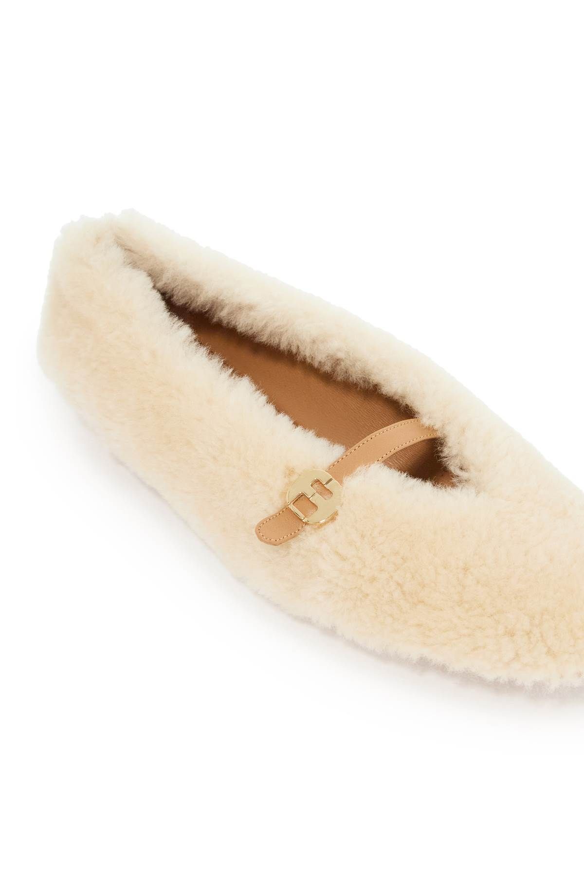 Shop Ferragamo Shearling Ballet Flats In Neutro