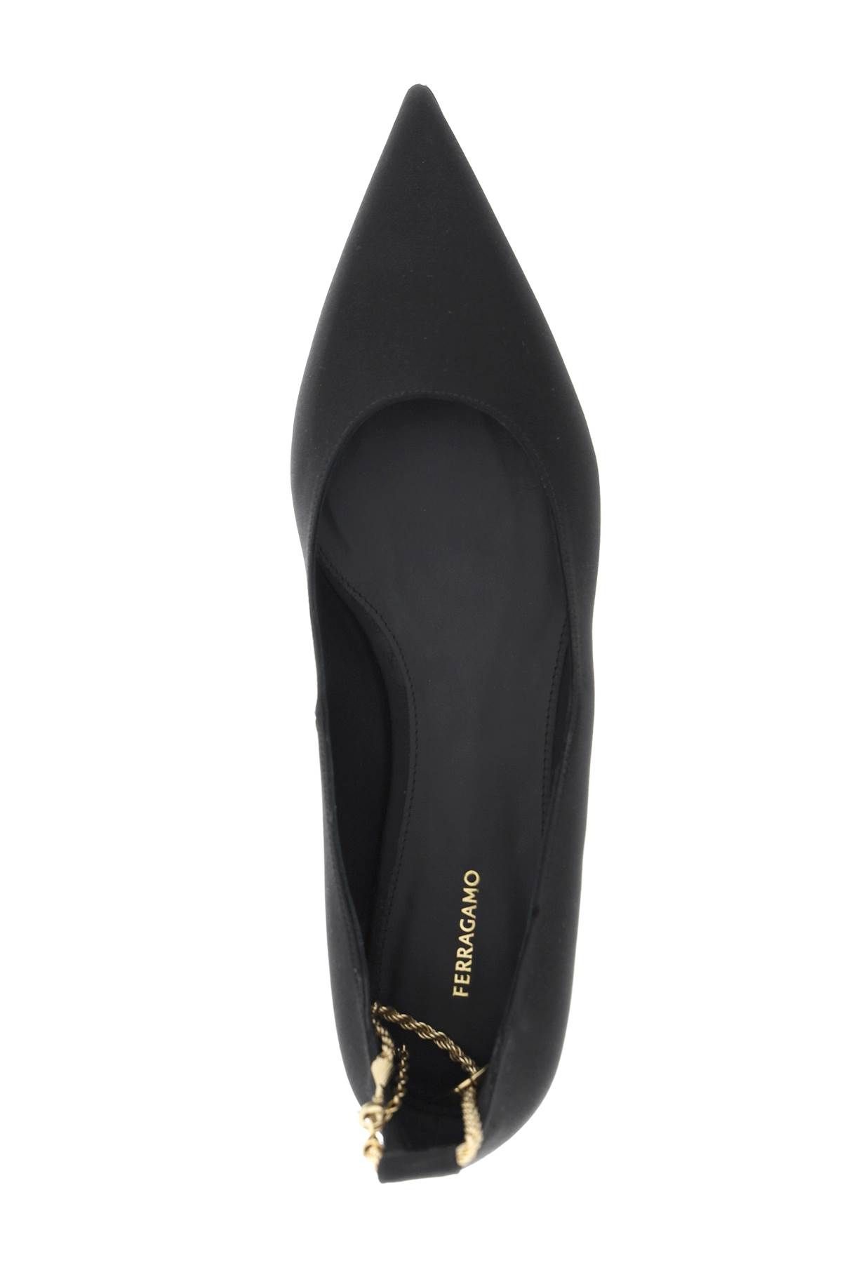 Shop Ferragamo Ballet Flats With Ankle Chain In Black