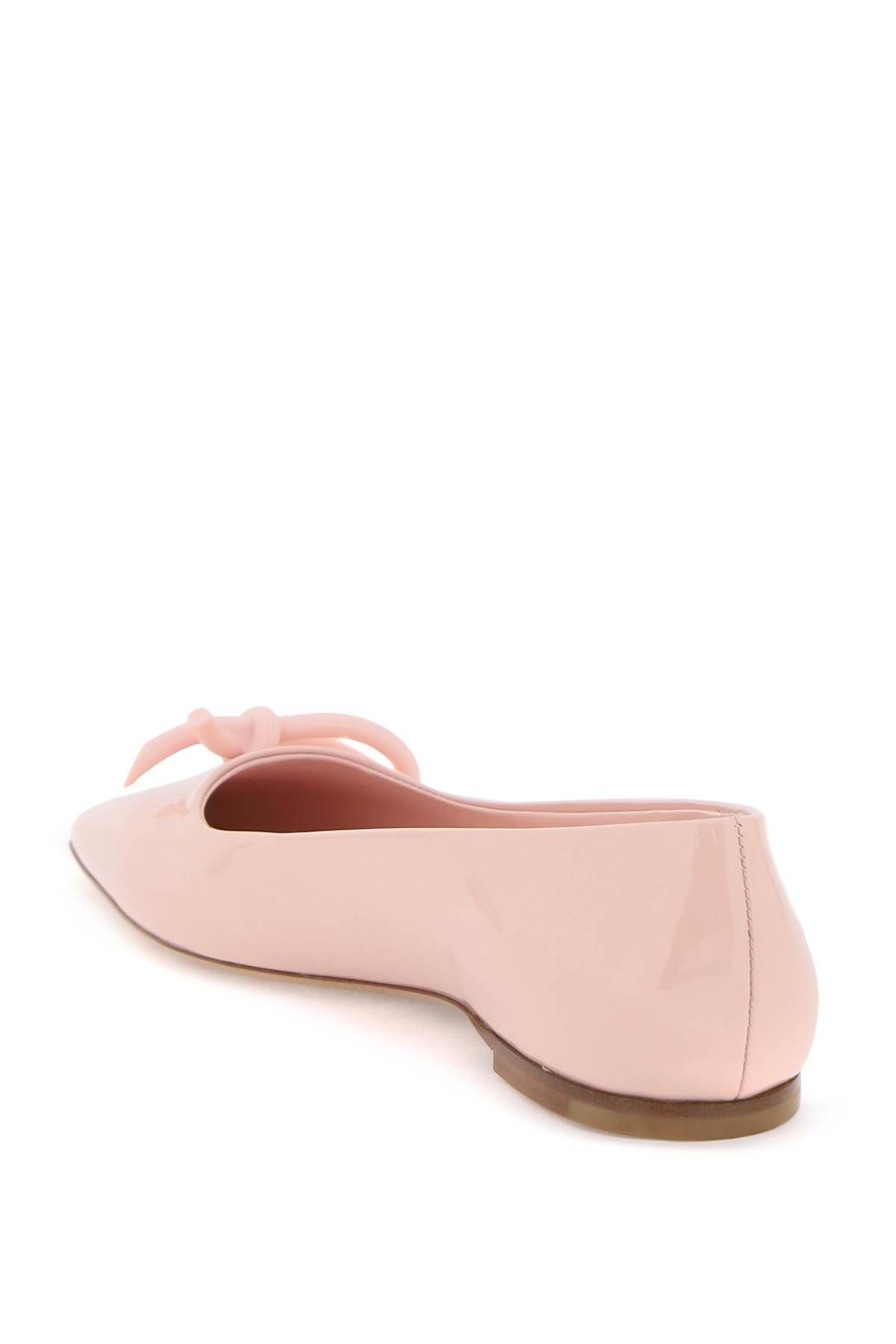 Shop Ferragamo Patent Leather Ballet Flats With Asymmetrical Bow In Pink