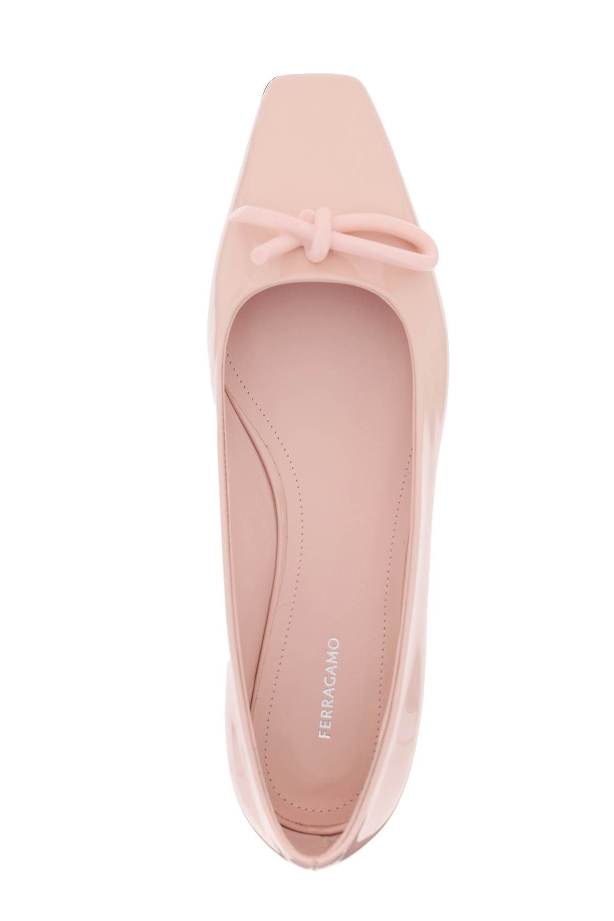 Shop Ferragamo Patent Leather Ballet Flats With Asymmetrical Bow In Pink