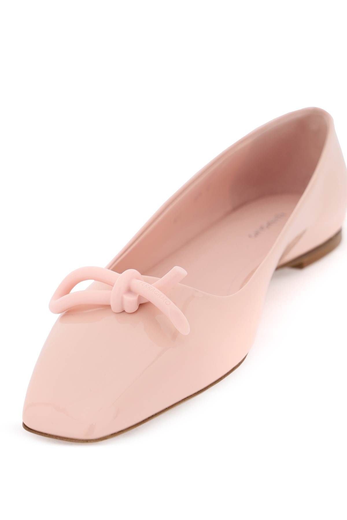 Shop Ferragamo Patent Leather Ballet Flats With Asymmetrical Bow In Pink