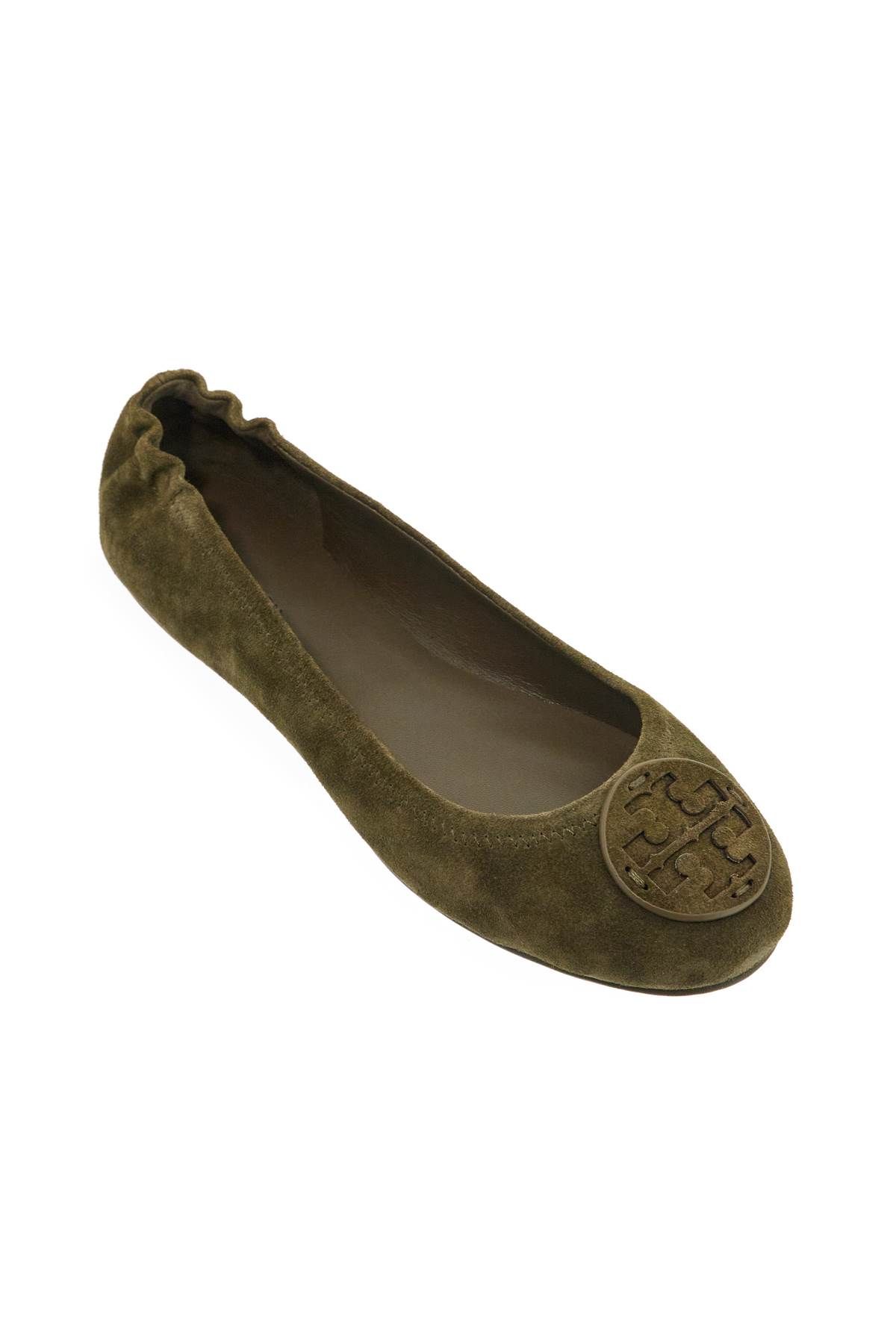 Shop Tory Burch Suede Minnie Travel Ballet Flats In Green