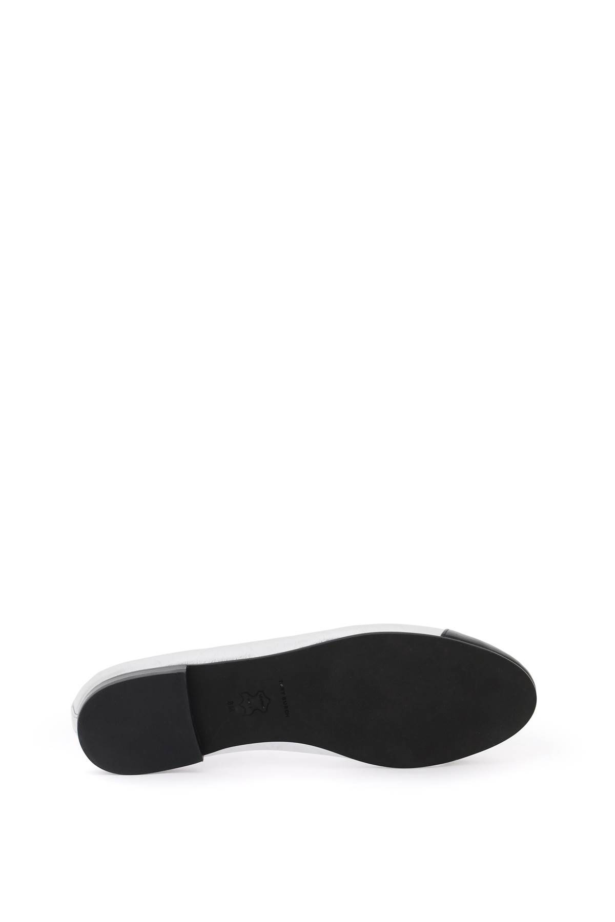 Shop Tory Burch Laminated Ballet Flats With Contrasting Toe In Silver,black