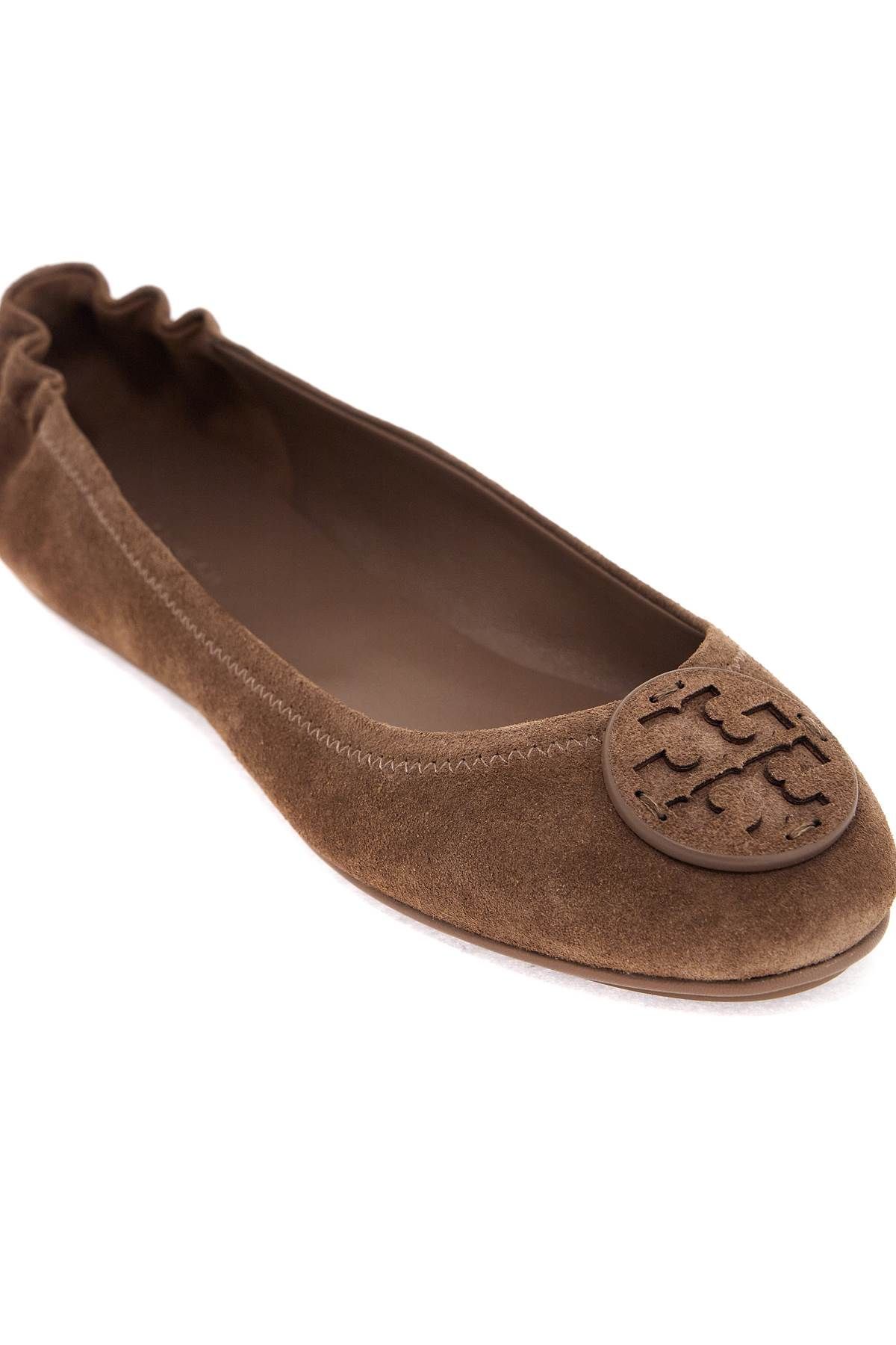 Shop Tory Burch Suede Minnie Travel Ballet Flats In Brown