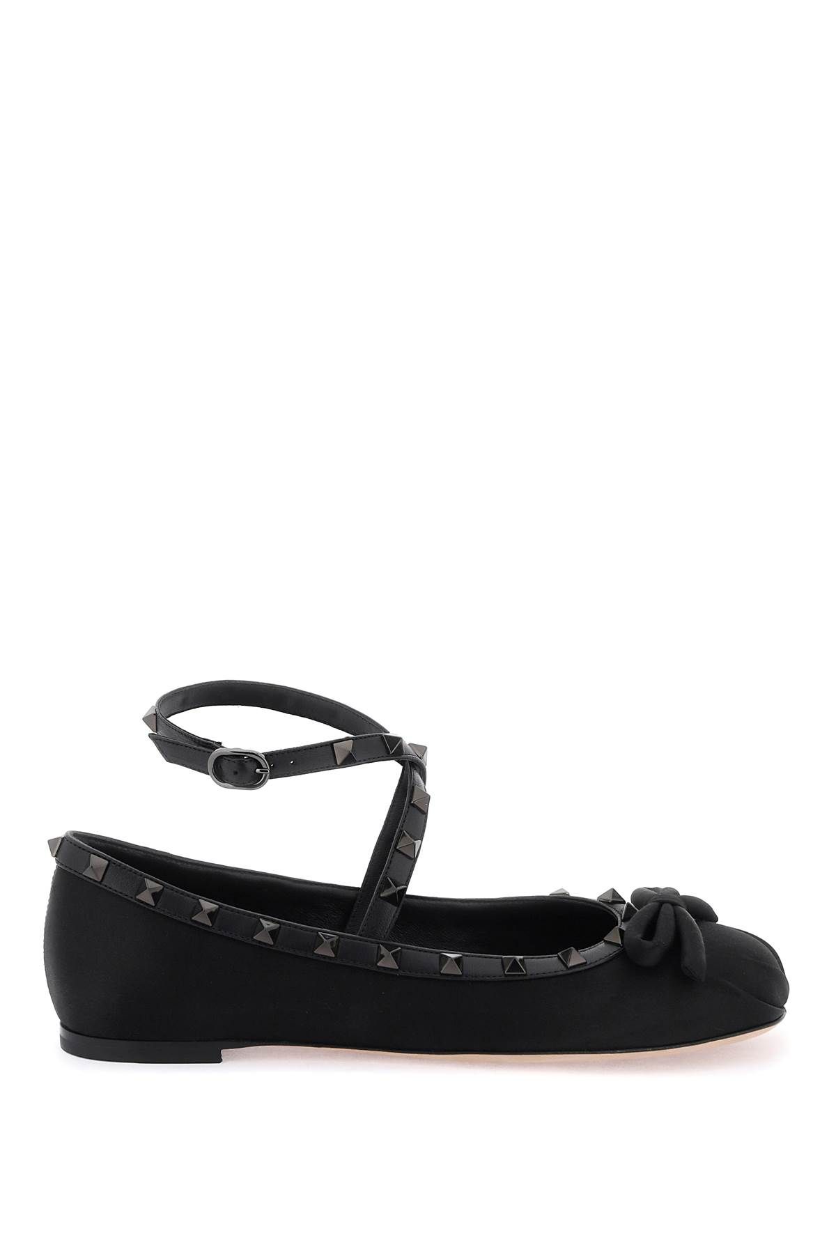 Shop Valentino Silk Rockstud Ballet Flats In Black