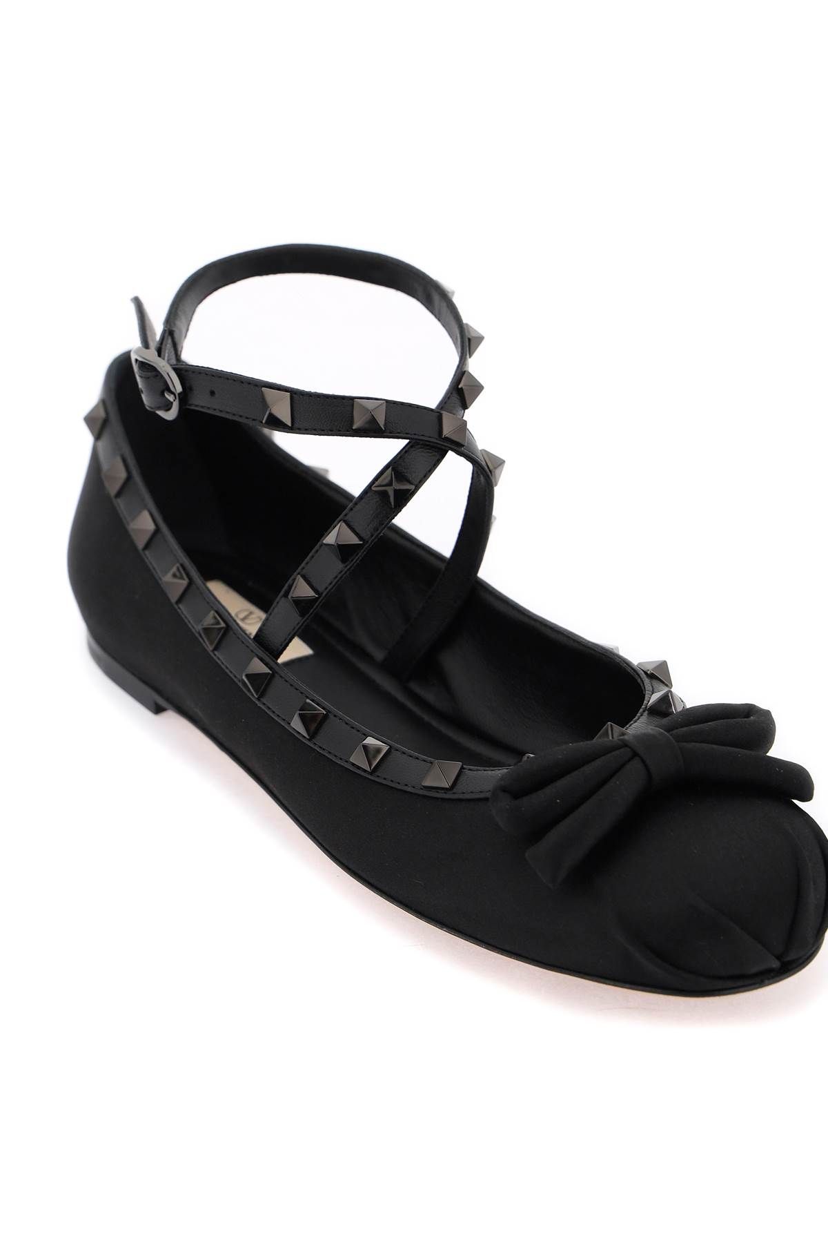 Shop Valentino Silk Rockstud Ballet Flats In Black