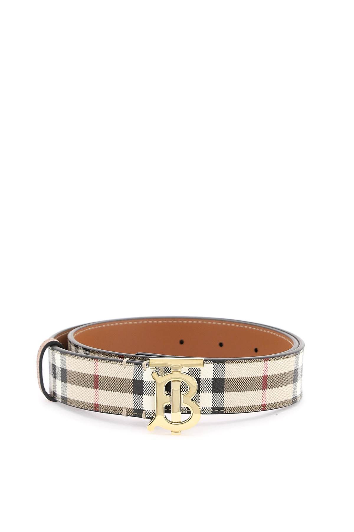 Burberry Check Tb Belt In Beige,white,brown