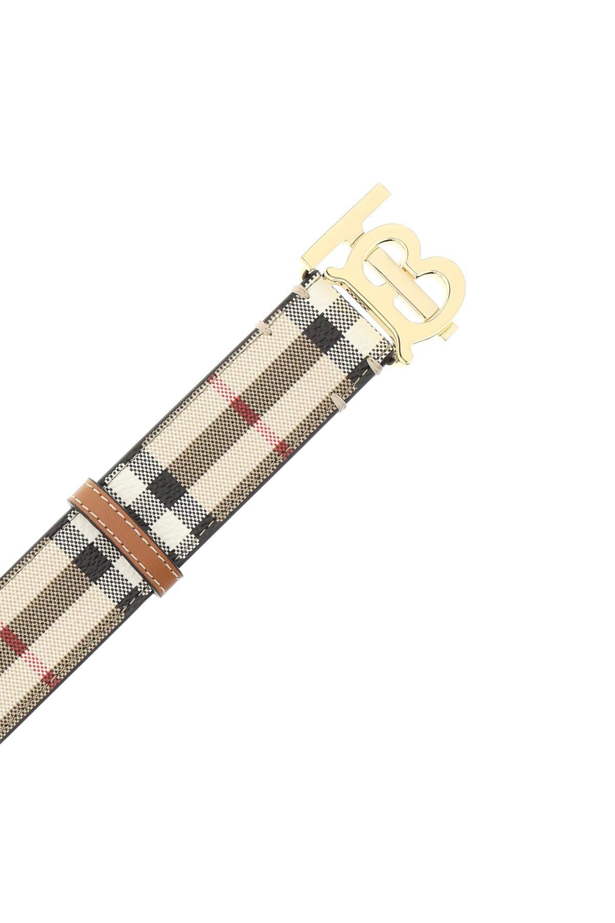 Shop Burberry Check Tb Belt In Beige,white,brown