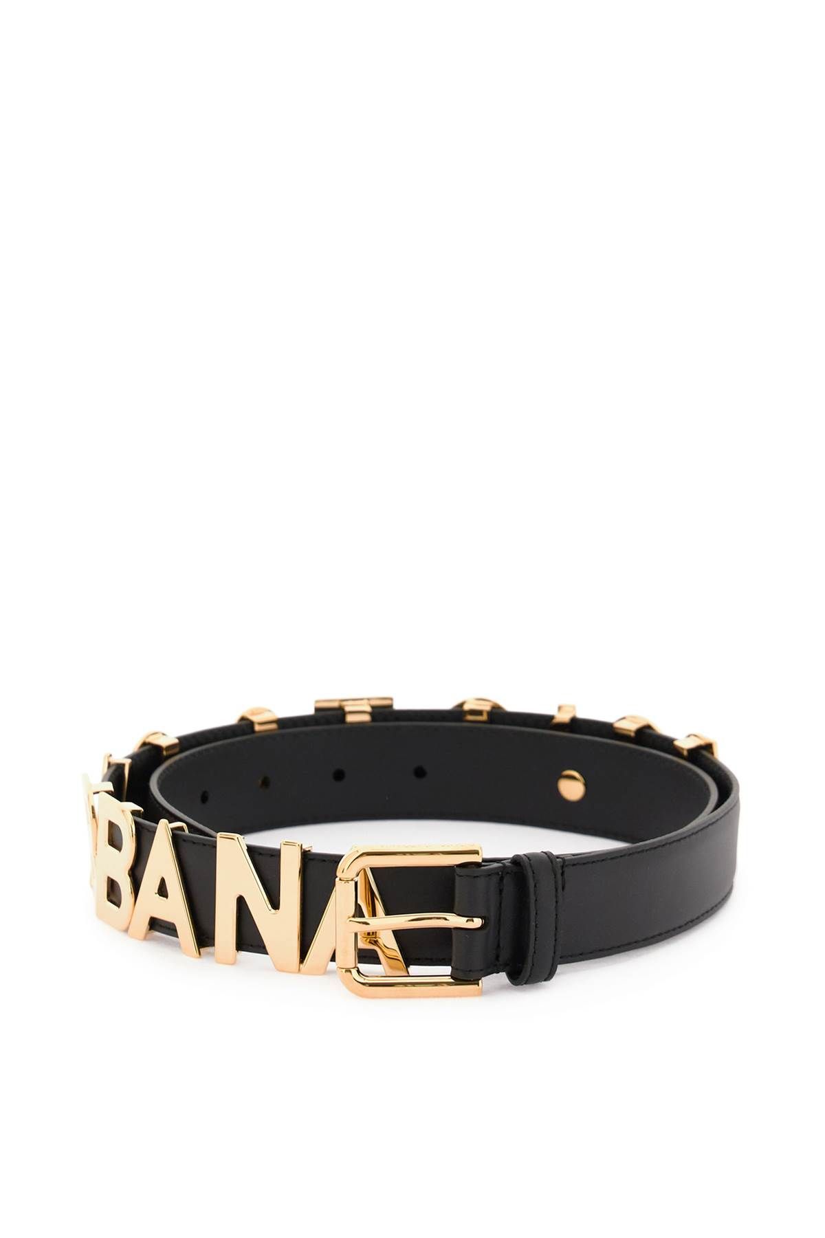 Shop Dolce & Gabbana Lettering Logo Leather Belt In Black,gold