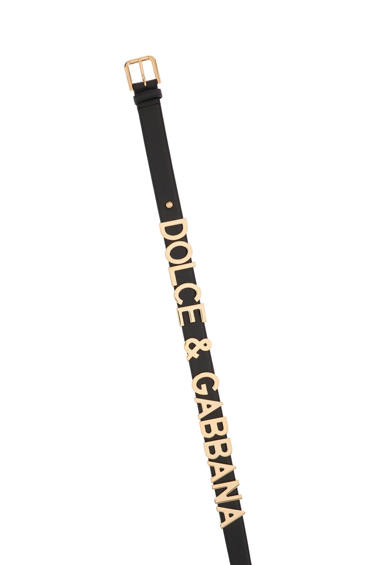Shop Dolce & Gabbana Lettering Logo Leather Belt In Black,gold