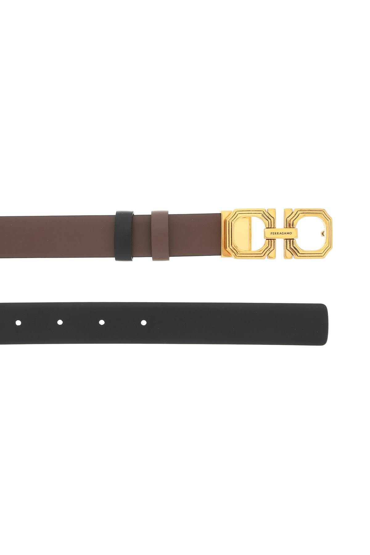 Shop Ferragamo Gancini Reversible Belt In Brown