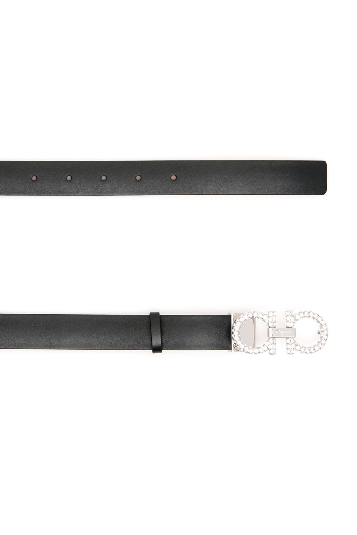 Ferragamo Crystal Gancini Belt In Black