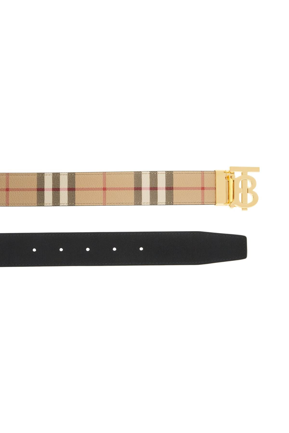 Shop Burberry Reversible Tb Check Belt In Beige