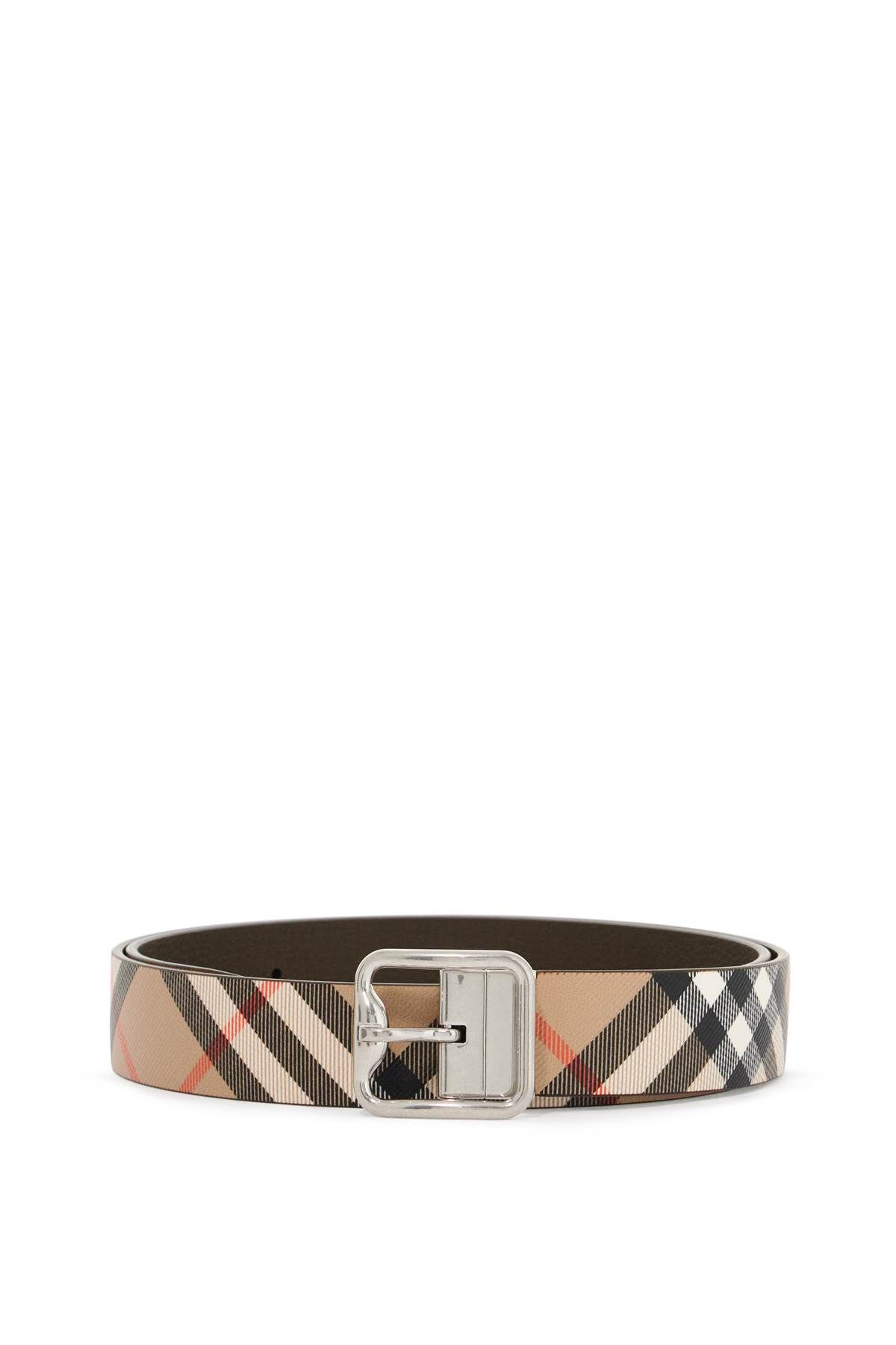 Shop Burberry Reversible B Buckle Check Belt In Beige