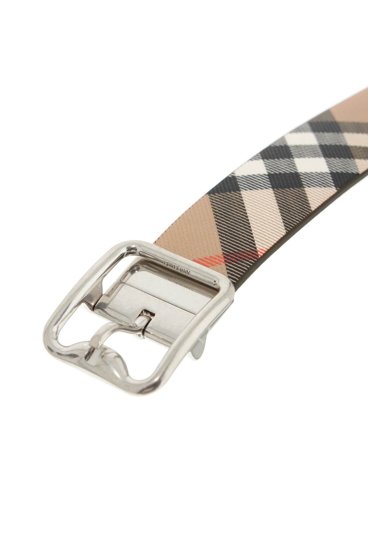 Shop Burberry Reversible B Buckle Check Belt In Beige