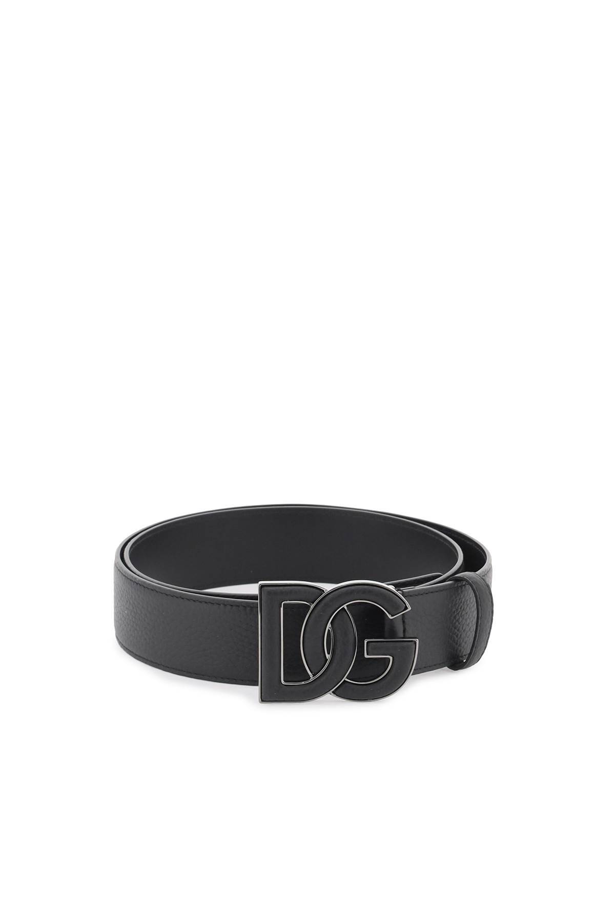 Shop Dolce & Gabbana Leather Belt With Dg Logo Buckle In Black