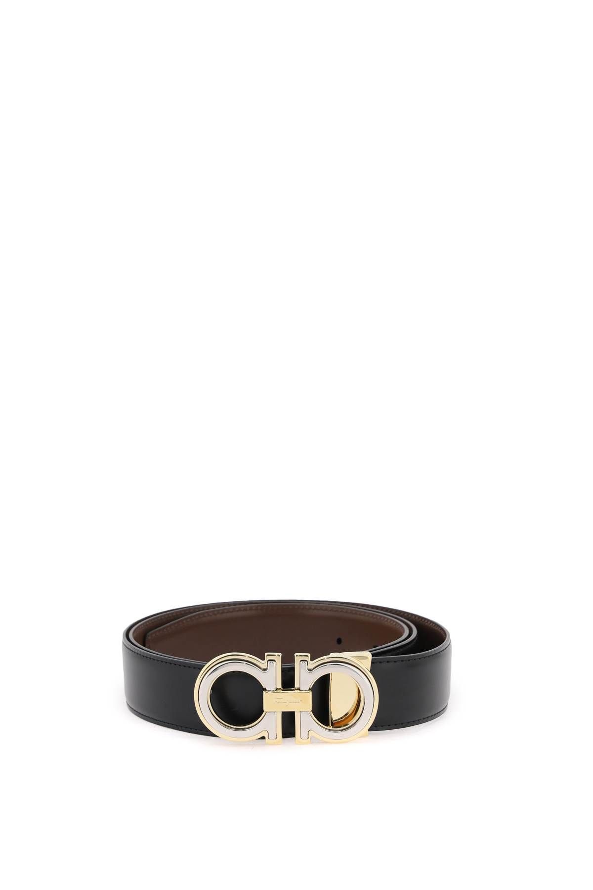 Shop Ferragamo Reversible Gancini Buckle Belt In Brown,black