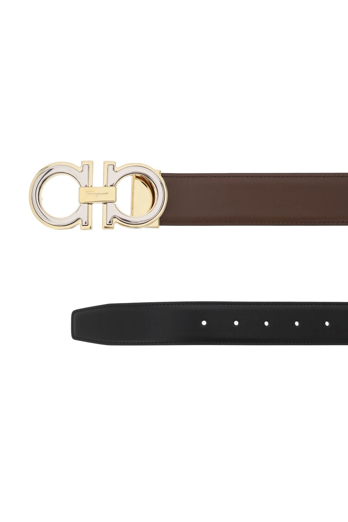 Shop Ferragamo Reversible Gancini Buckle Belt In Brown,black