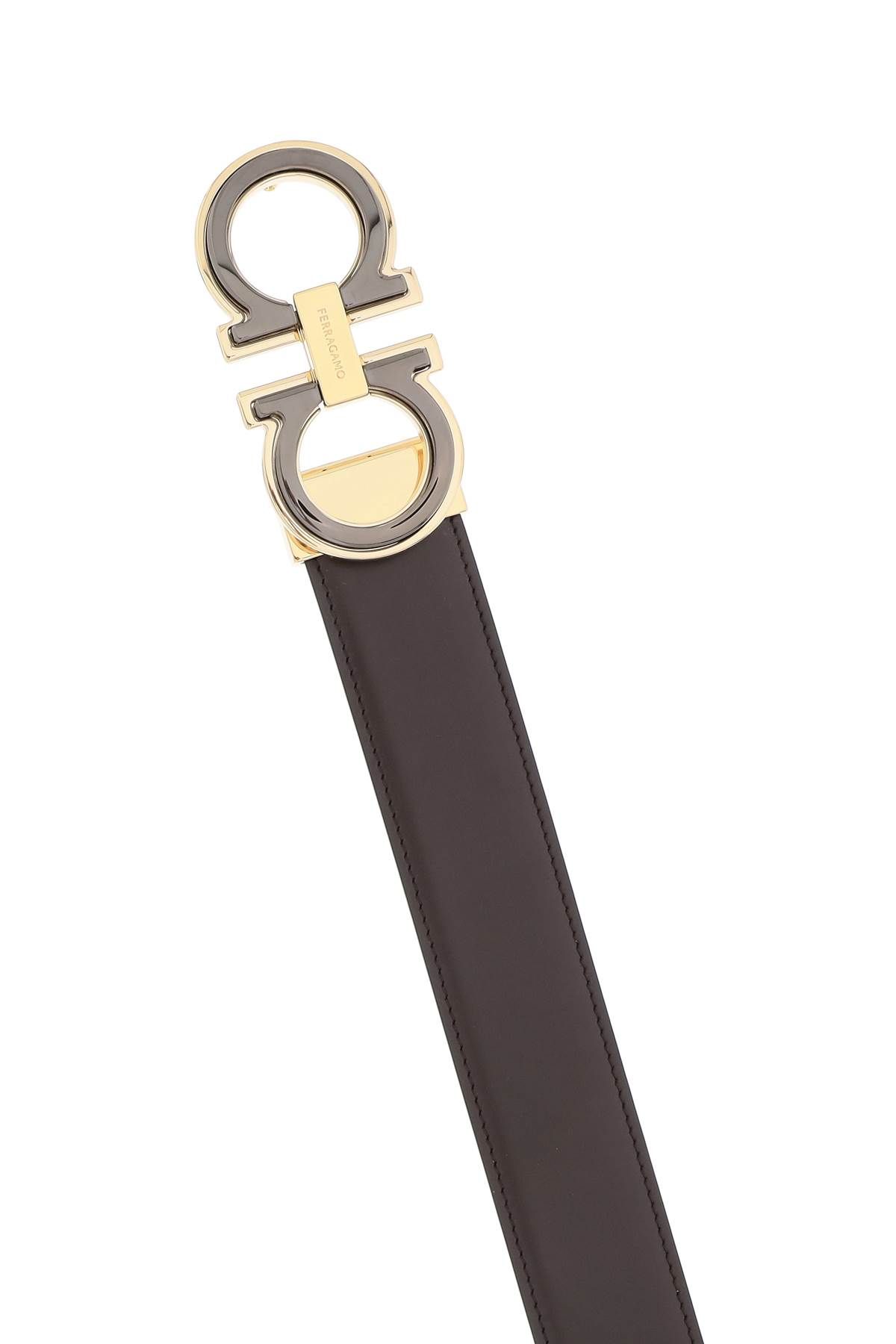 Shop Ferragamo Reversible Gancini Belt In Black,brown