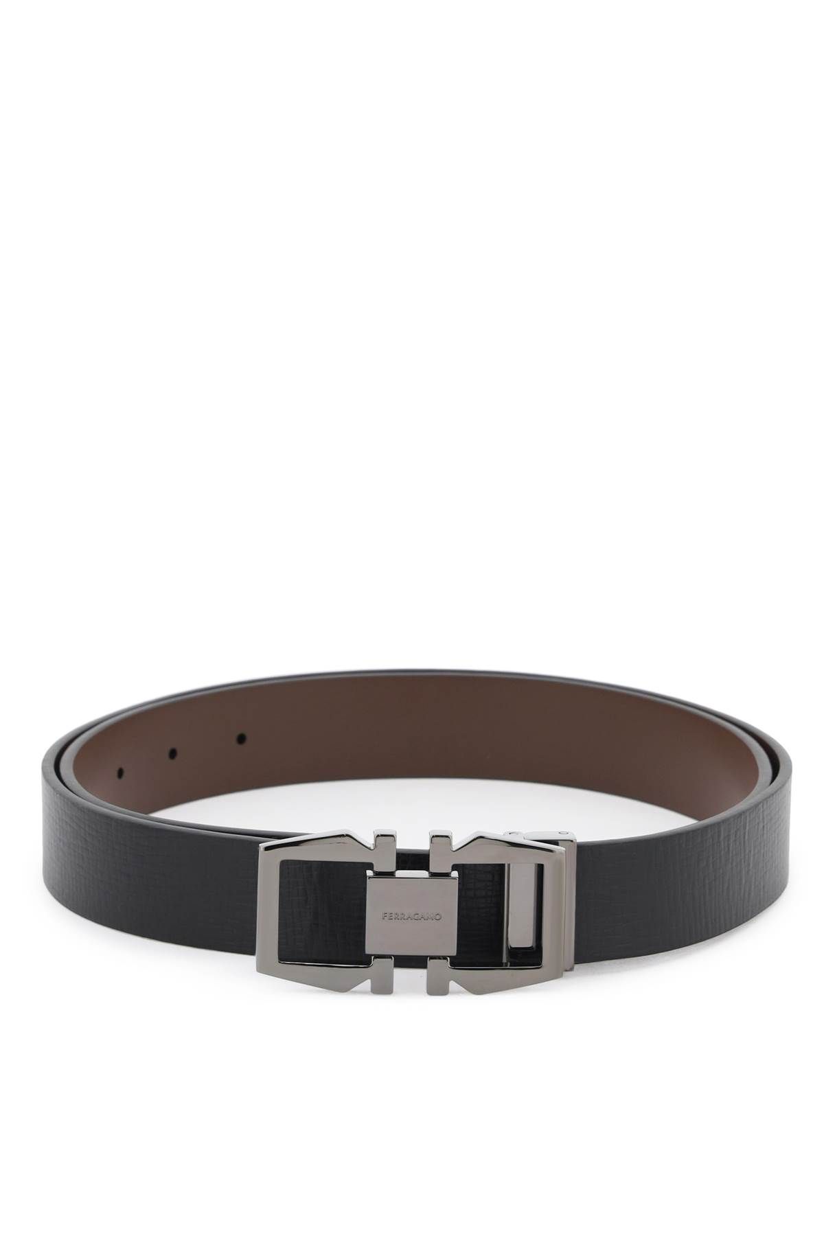 Shop Ferragamo Reversible Gancini Buckle Belt In Brown