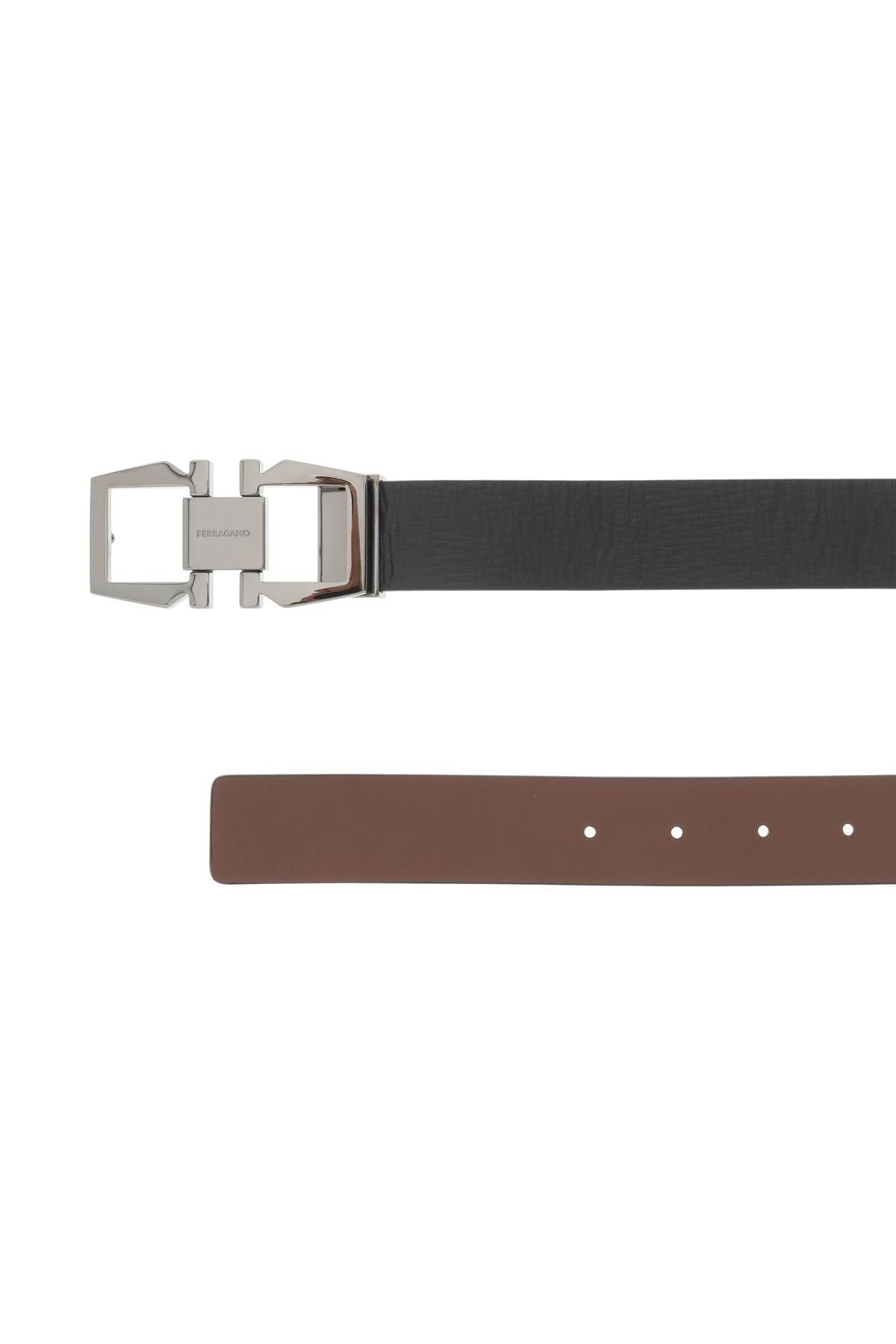 Shop Ferragamo Reversible Gancini Buckle Belt In Brown