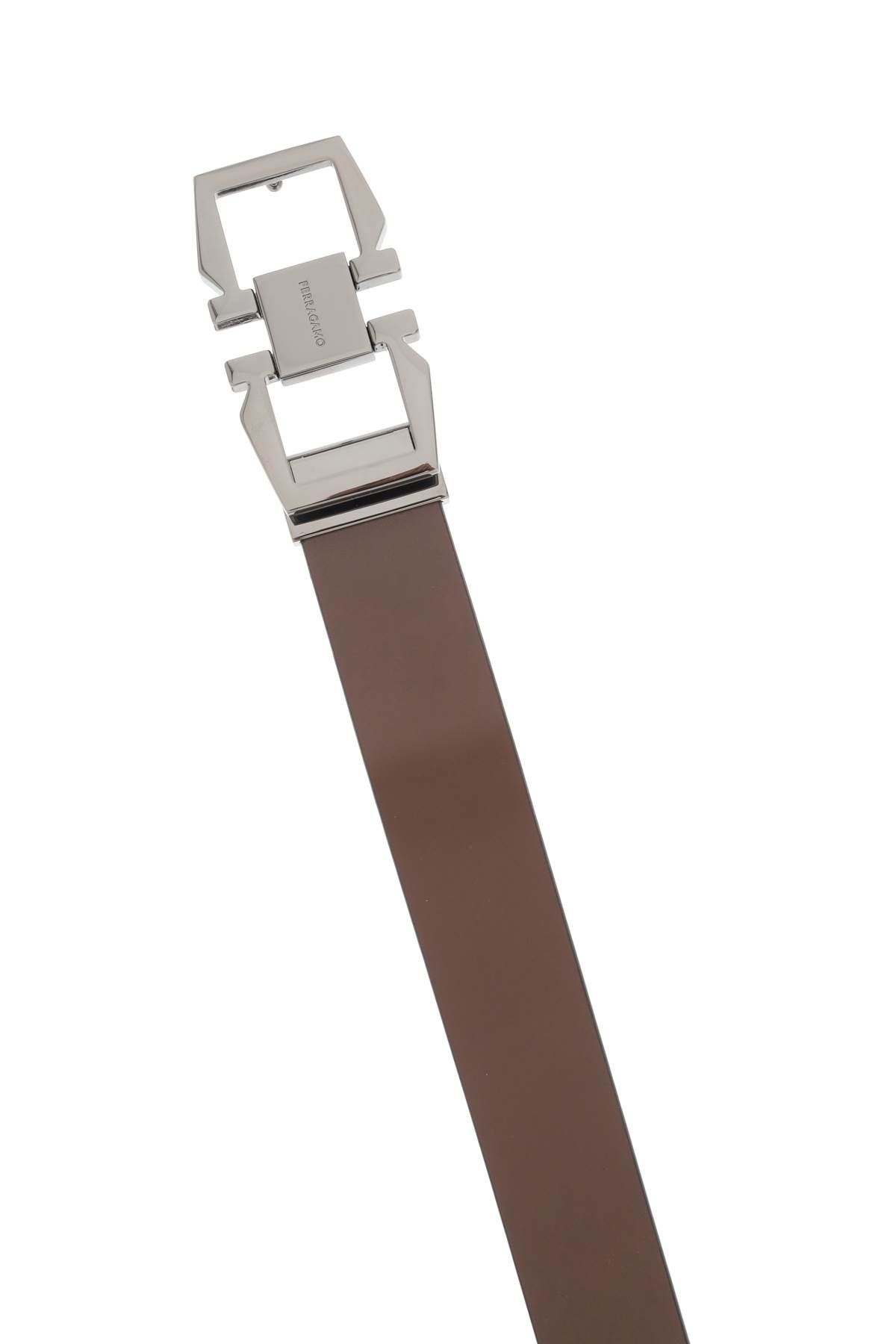 Shop Ferragamo Reversible Gancini Buckle Belt In Brown