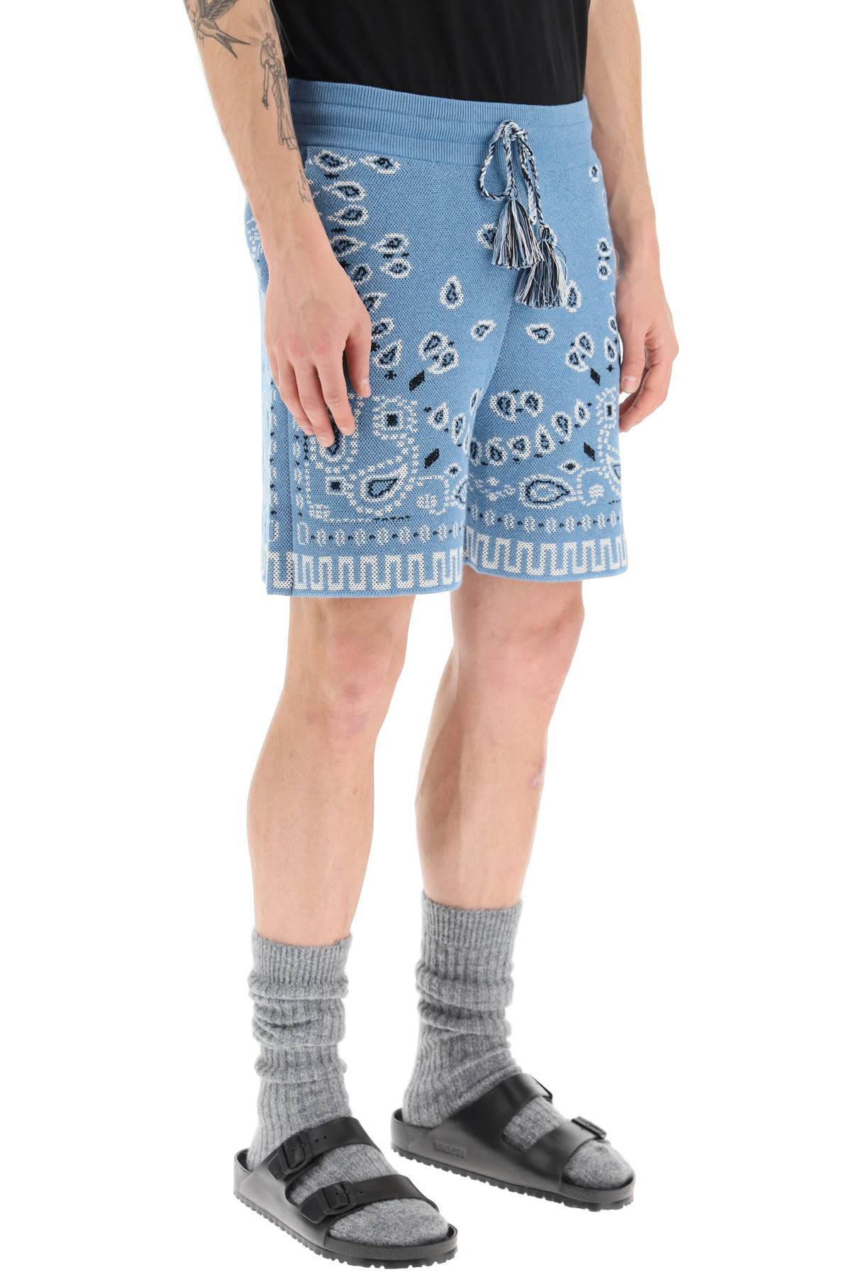 Shop Alanui Cotton Bandana Bermuda Shorts In Light Blue