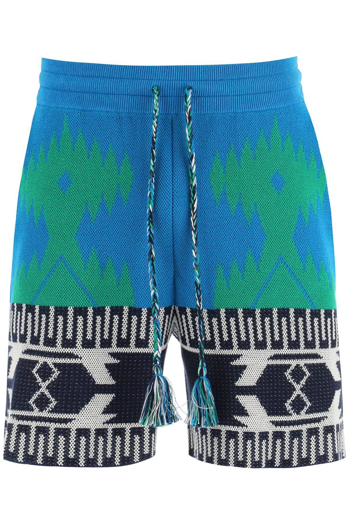 Shop Alanui Jacquard Cotton Icon Shorts In Light Blue,black,green