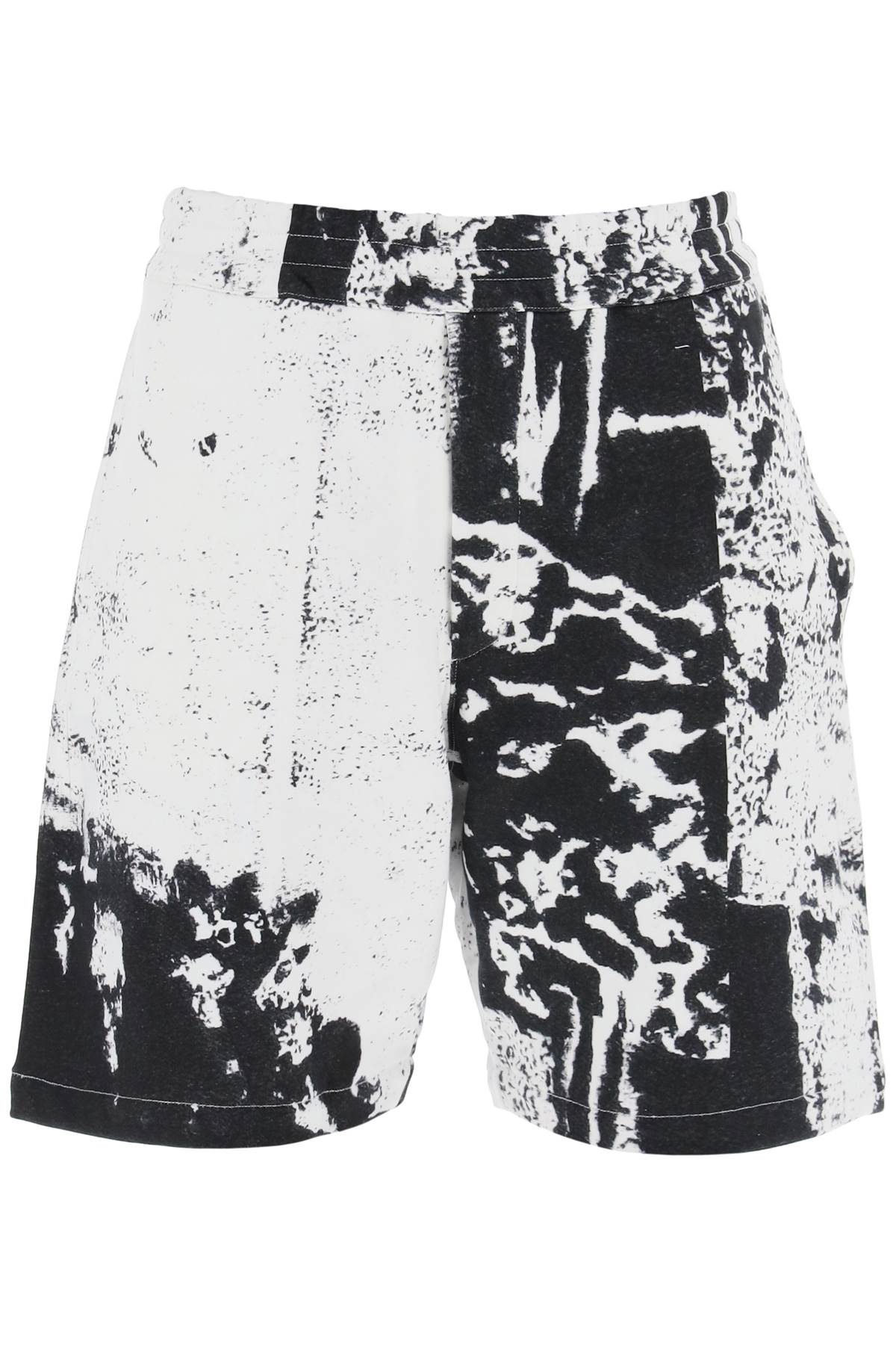 Alexander Mcqueen `allover Fold` Print Shorts In White,black